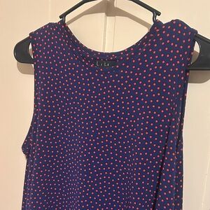 Nicole Miller Blue and Red Polka Dot Maxi Dress